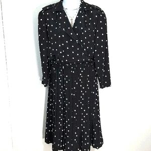 Dress long sleeve houndstooth polka dot maxi Size 10 black brown white print